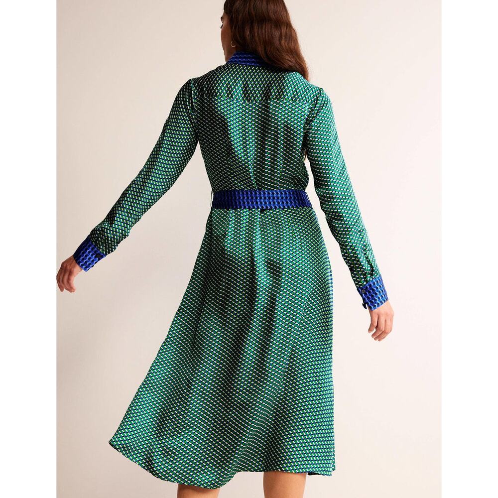 Boden Kate Satin Shirt Dress in the "Bright Green, Geo Daze" print - Picture 3 of 5